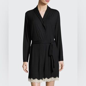 Eberjey Lady Godiva lace-trimmed black modal robe